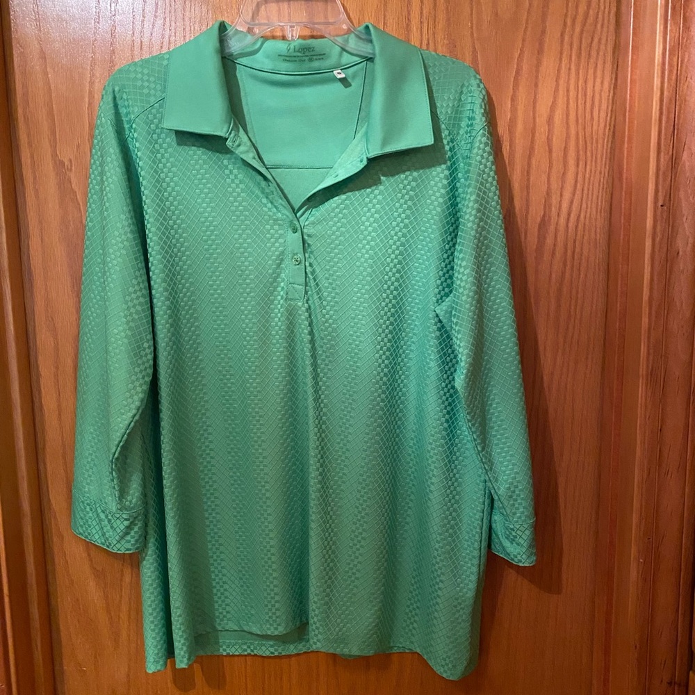 Nancy Lopez 1X Lime Green Women’s Athletic/Golf Polo Shirt 3/4 sleeve